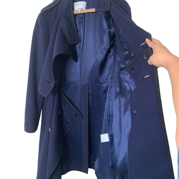 3.1 Phillip Lim Blue Wool Double Breasted Long Coat Women’s Size 8 High Collar - Picture 13 of 16